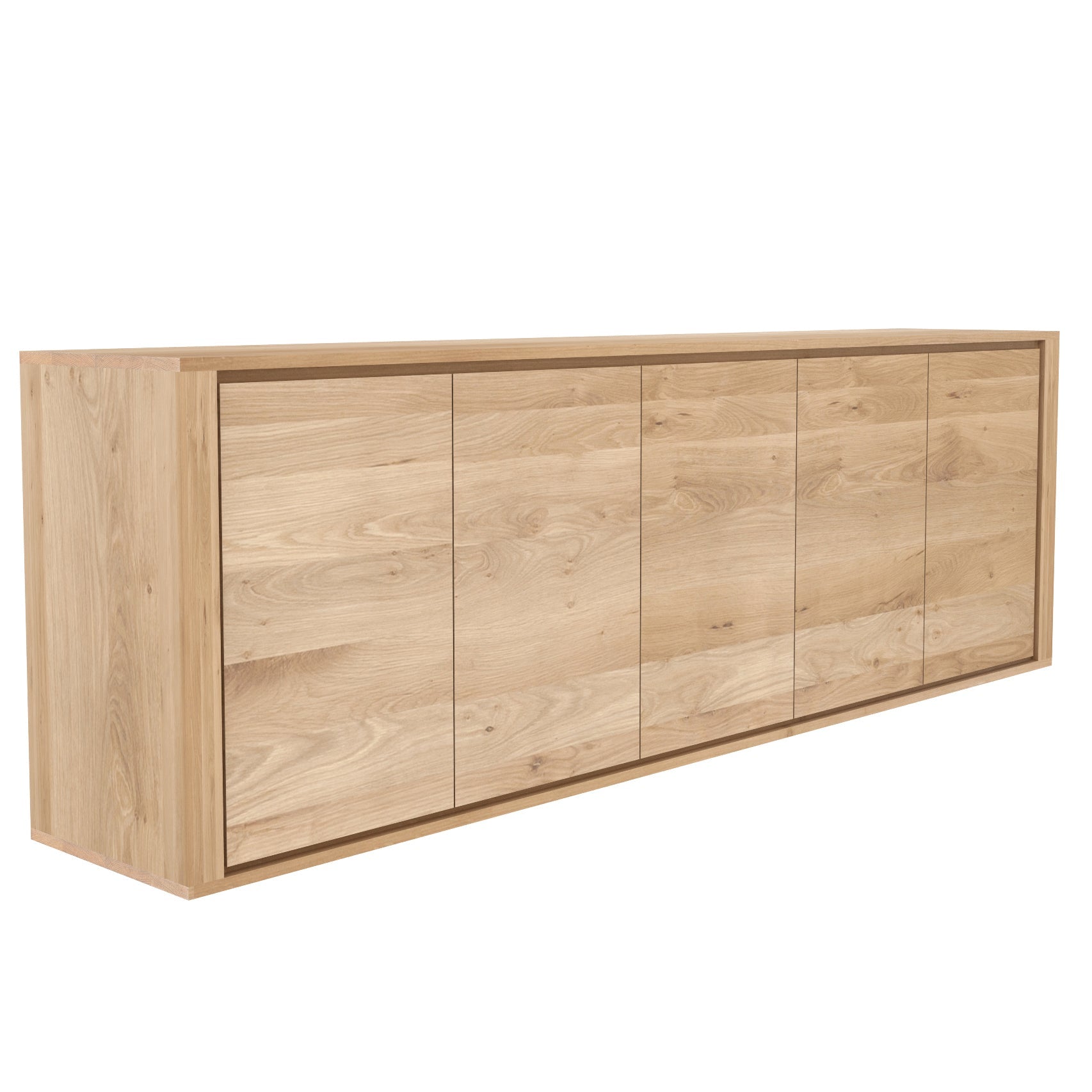 Buffet minimaliste en chêne européen à 5 portes avec base à effet flottant pour salon ou bureau