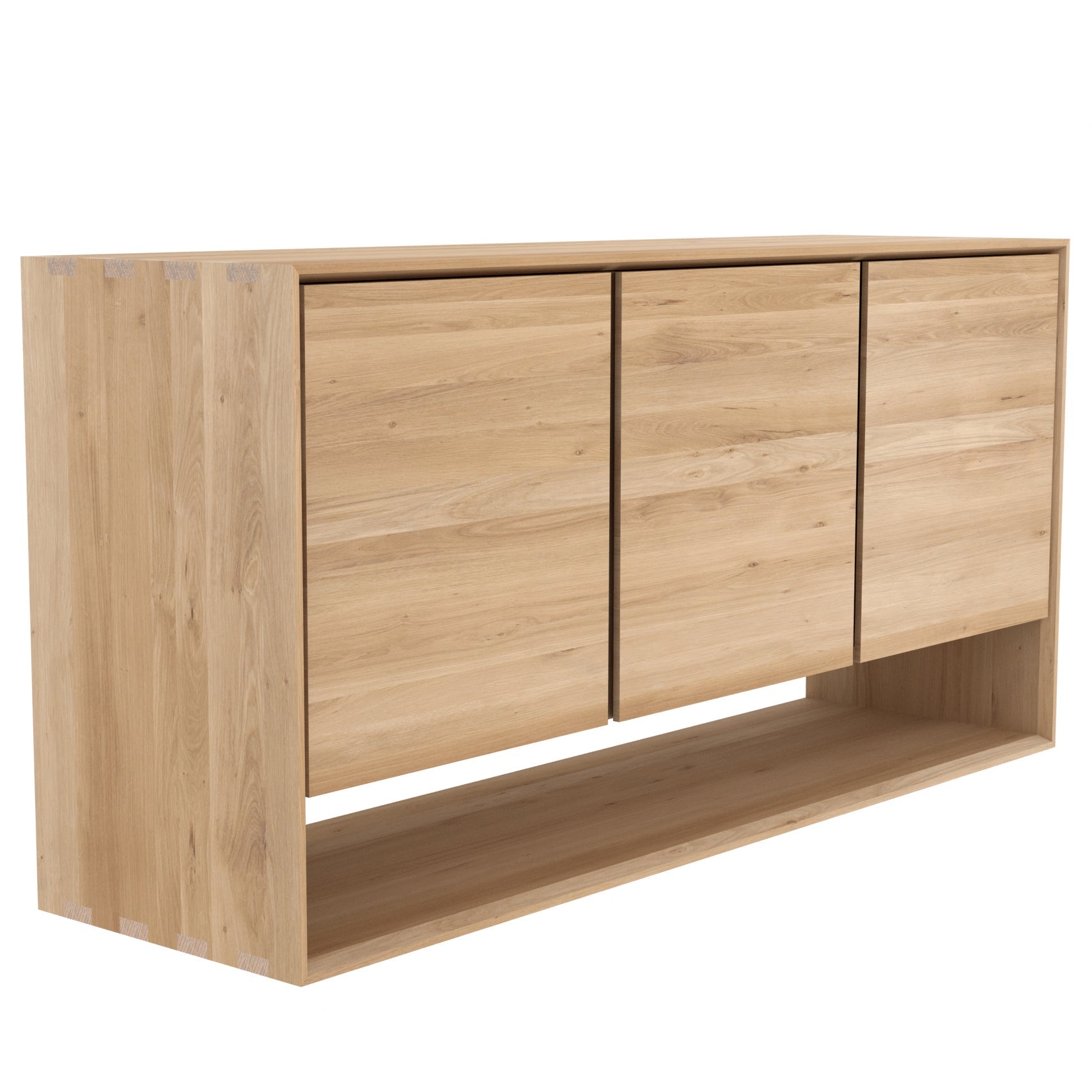 Buffet Scandinave 3 Portes en Chêne Massif avec Bords Biseautés Fabriqué à la Main pour Salon ou Chambre