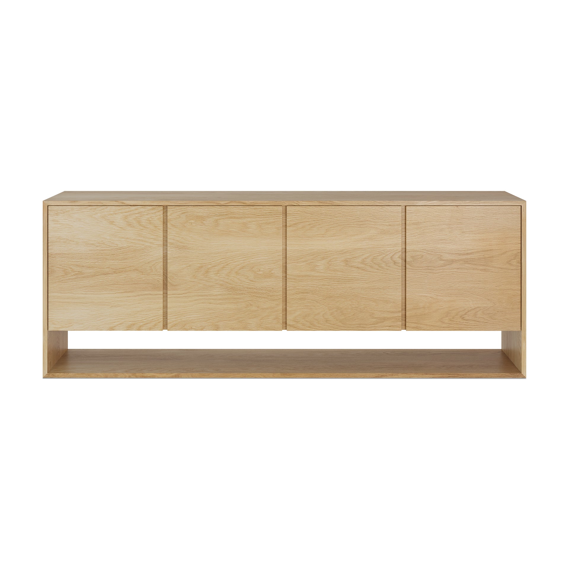 Bahut scandinave en chêne massif 4 portes avec bords biseautés pour salon ou chambre à coucher