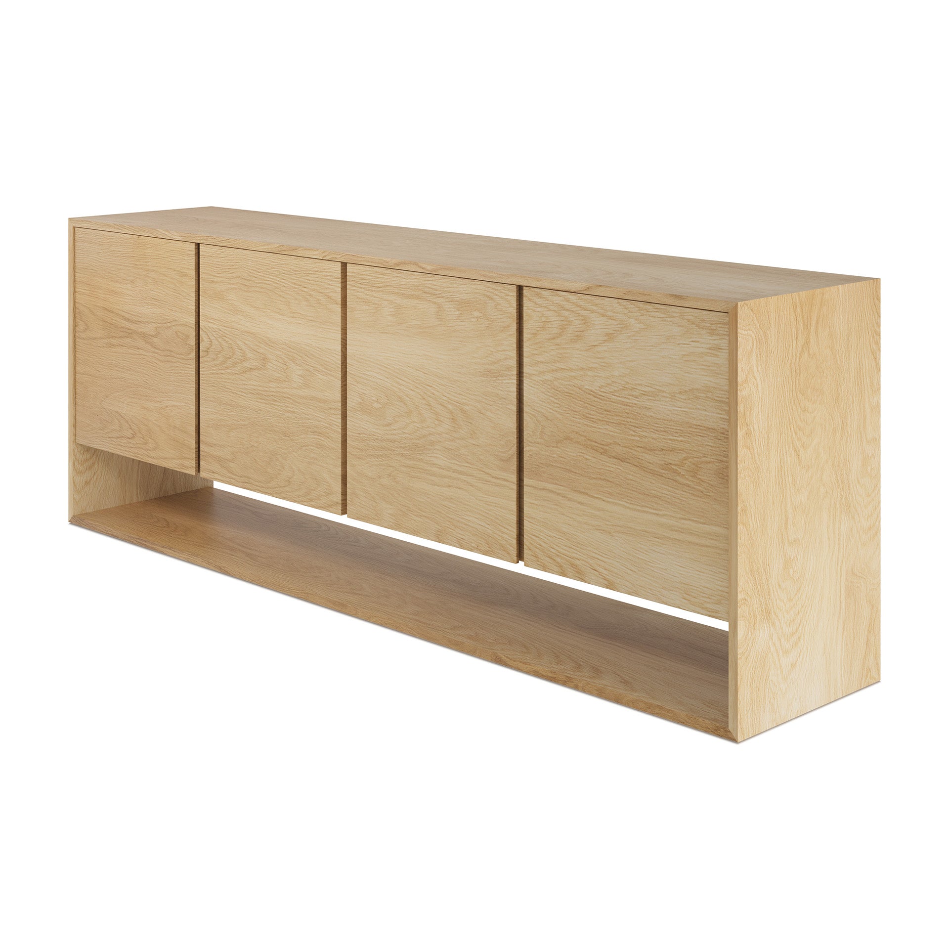 Bahut scandinave en chêne massif 4 portes avec bords biseautés pour salon ou chambre à coucher
