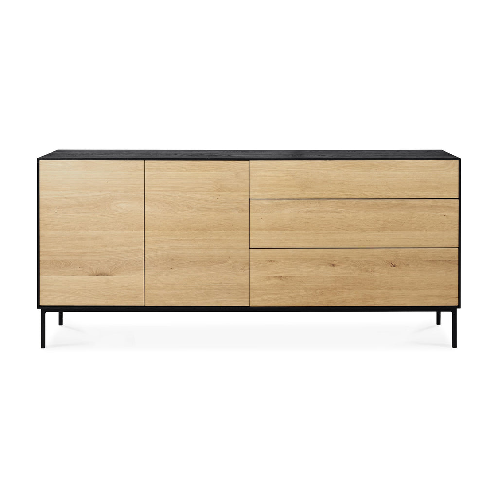 Buffet en chêne teinté noir moderne à 2 portes et 3 tiroirs avec cadre foncé contrastant pour salon ou salle à manger
