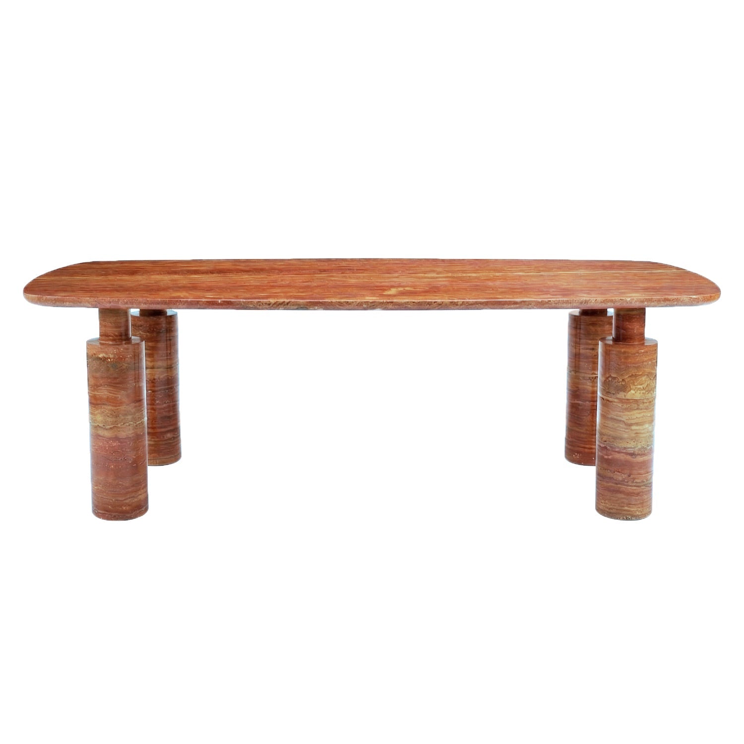 Table de salle à manger ronde en pierre naturelle sculpturale, au motif organique de travertin