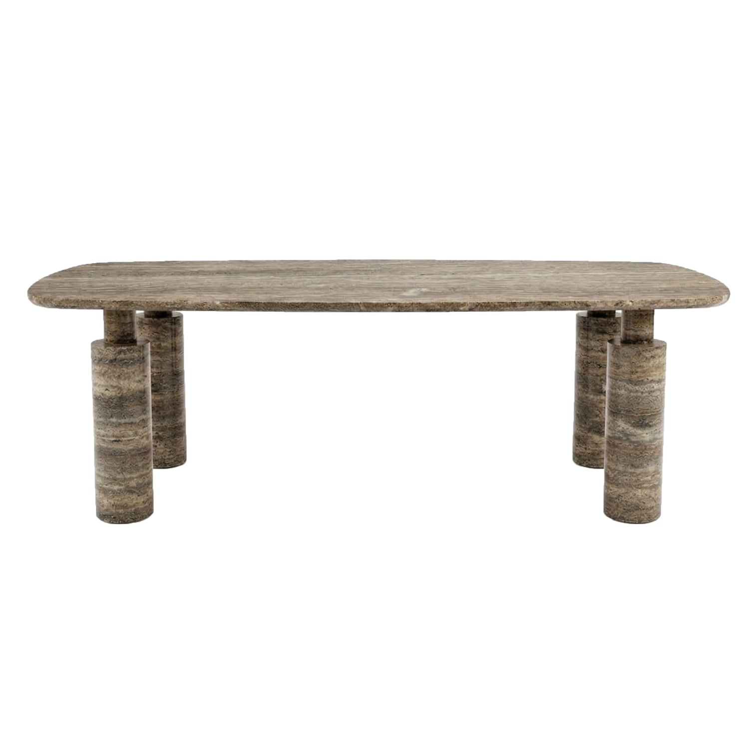 Table de salle à manger ronde en pierre naturelle sculpturale, au motif organique de travertin