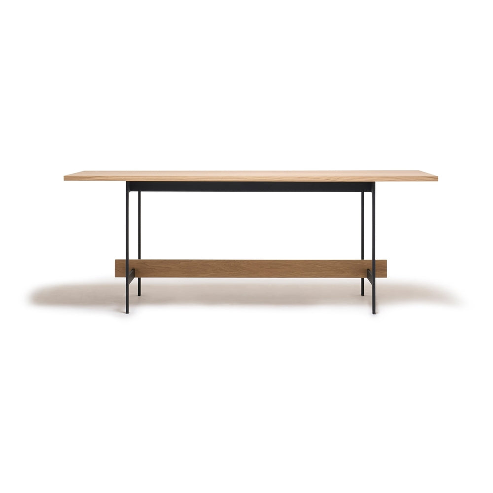 Table à manger industrielle en bois massif avec pieds en acier et base thermolaquée bronze ou noire pour salle à manger