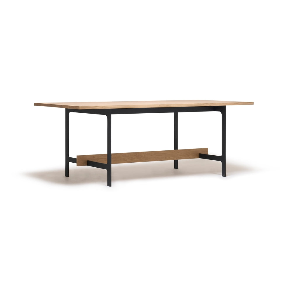 Table à manger industrielle en bois massif avec pieds en acier et base thermolaquée bronze ou noire pour salle à manger