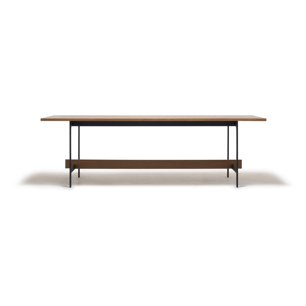 Table à manger industrielle en bois massif avec pieds en acier et base thermolaquée bronze ou noire pour salle à manger