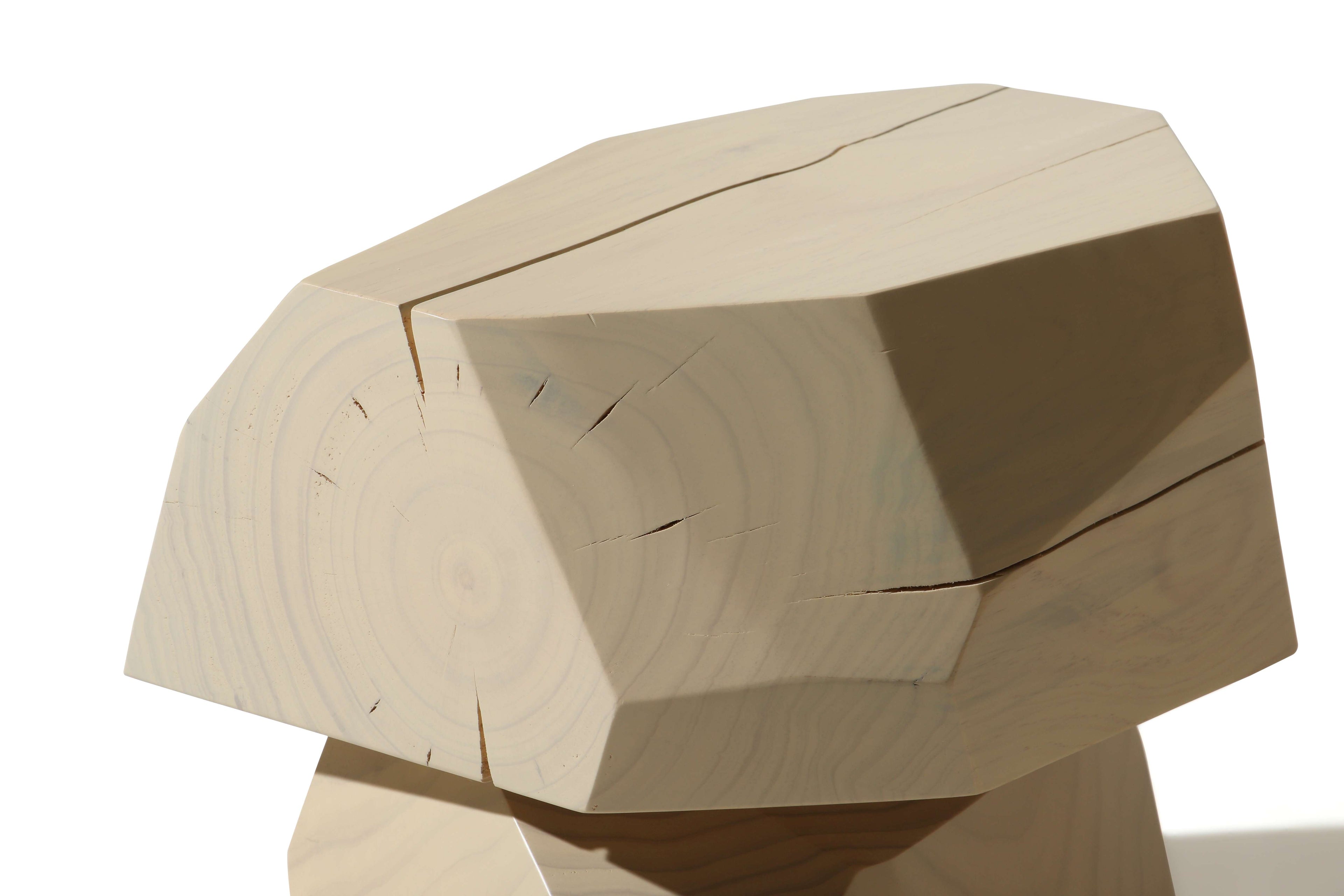 Table d'appoint cylindrique minimaliste en pin blanc craie avec finition bois naturel mat blanc pour chambre ou salon