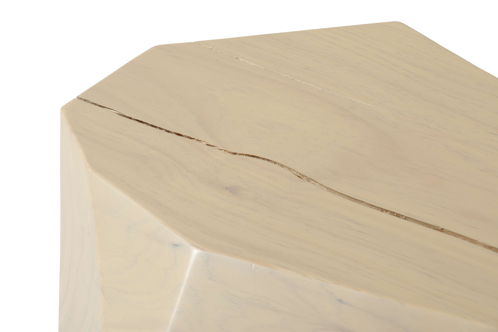 Table d'appoint cylindrique minimaliste en pin blanc craie avec finition bois naturel mat blanc pour chambre ou salon