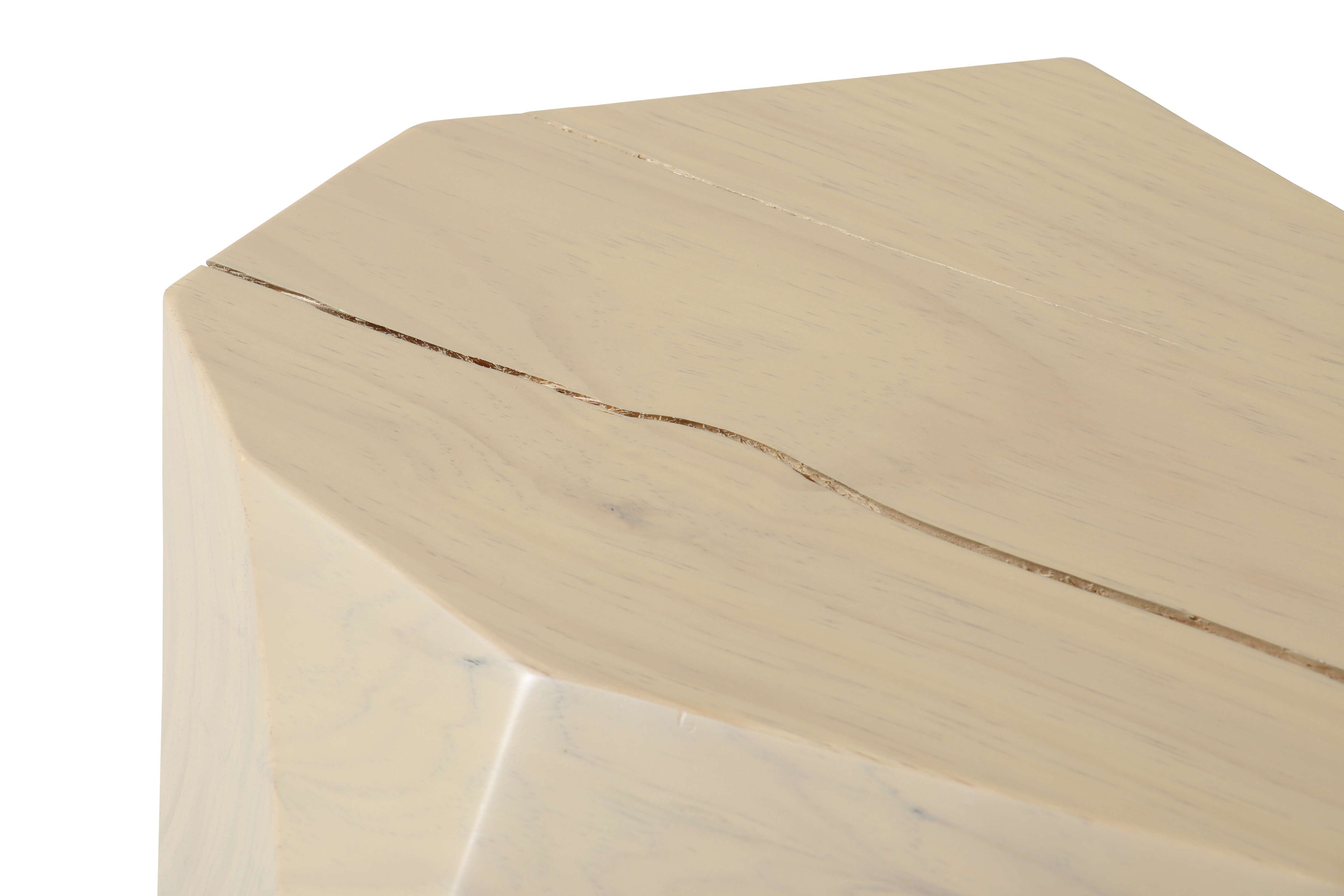 Table d'appoint cylindrique minimaliste en pin blanc craie avec finition bois naturel mat blanc pour chambre ou salon