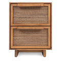 Table de chevet en teck naturel recyclé et feuille de cocotier avec 2 tiroirs à fermeture amortie pour chambre à coucher