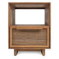 Table de chevet en teck recyclé naturel avec feuille de noix de coco, étagère ouverte et tiroir simple pour chambre à coucher