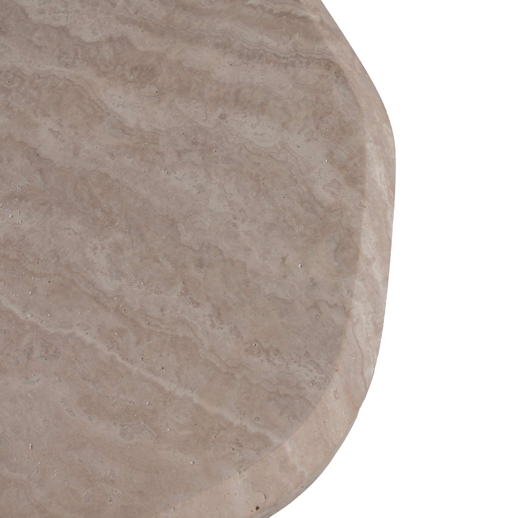 Table d'appoint ronde en chêne travertin naturel avec plateau en pierre et base en bois massif pour le salon ou la chambre à coucher