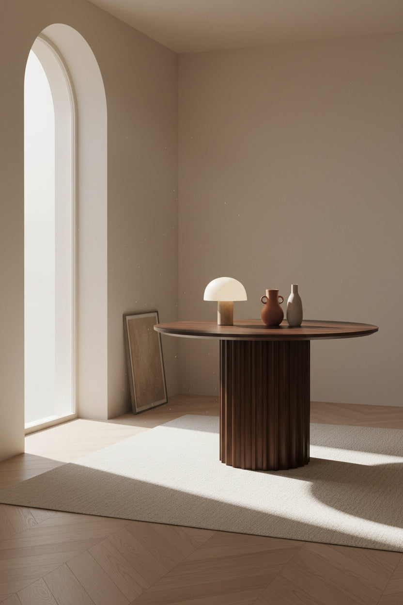 Table à manger ronde moderne en bois massif avec pieds réglables pour salle à manger