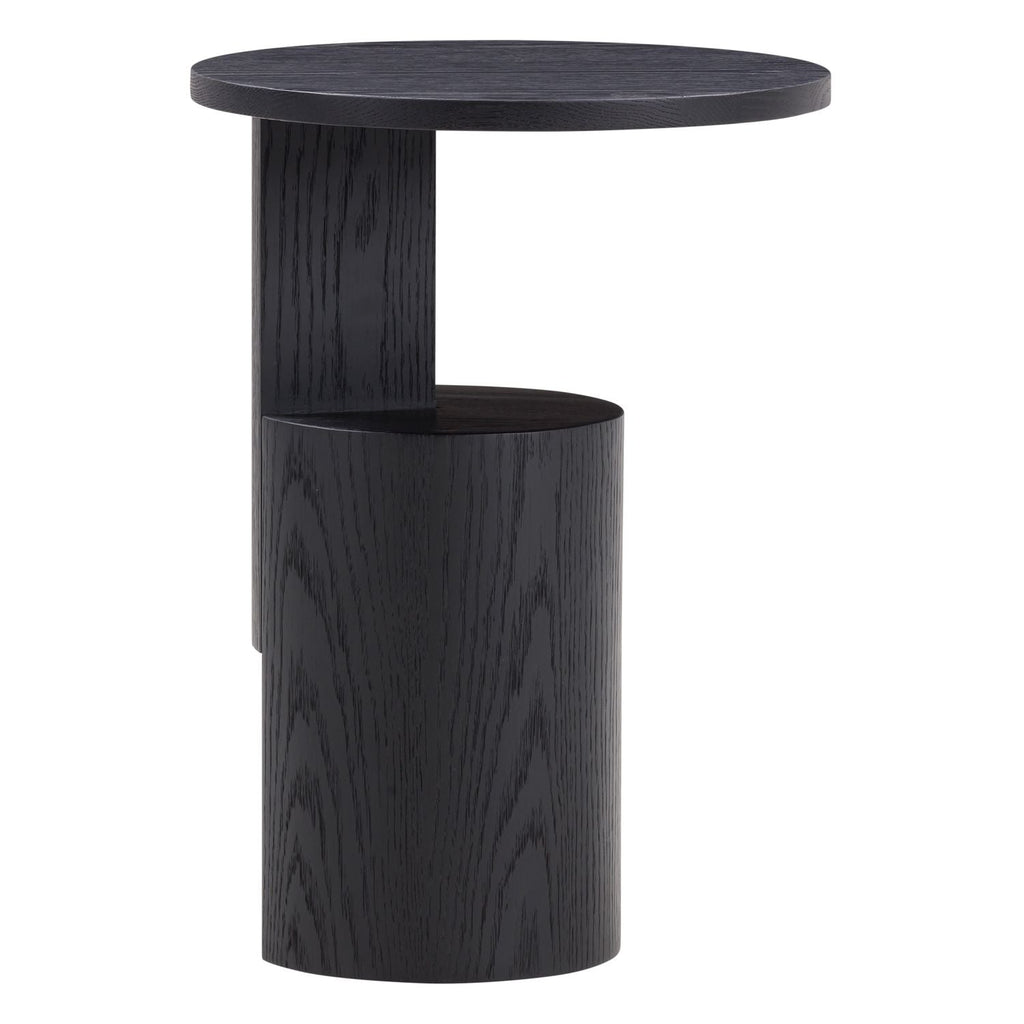 Table d'appoint moderne en chêne teinté noir avec base sculpturale et petit plateau pour salon