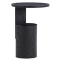 Table d'appoint moderne en chêne teinté noir avec base sculpturale et petit plateau pour salon