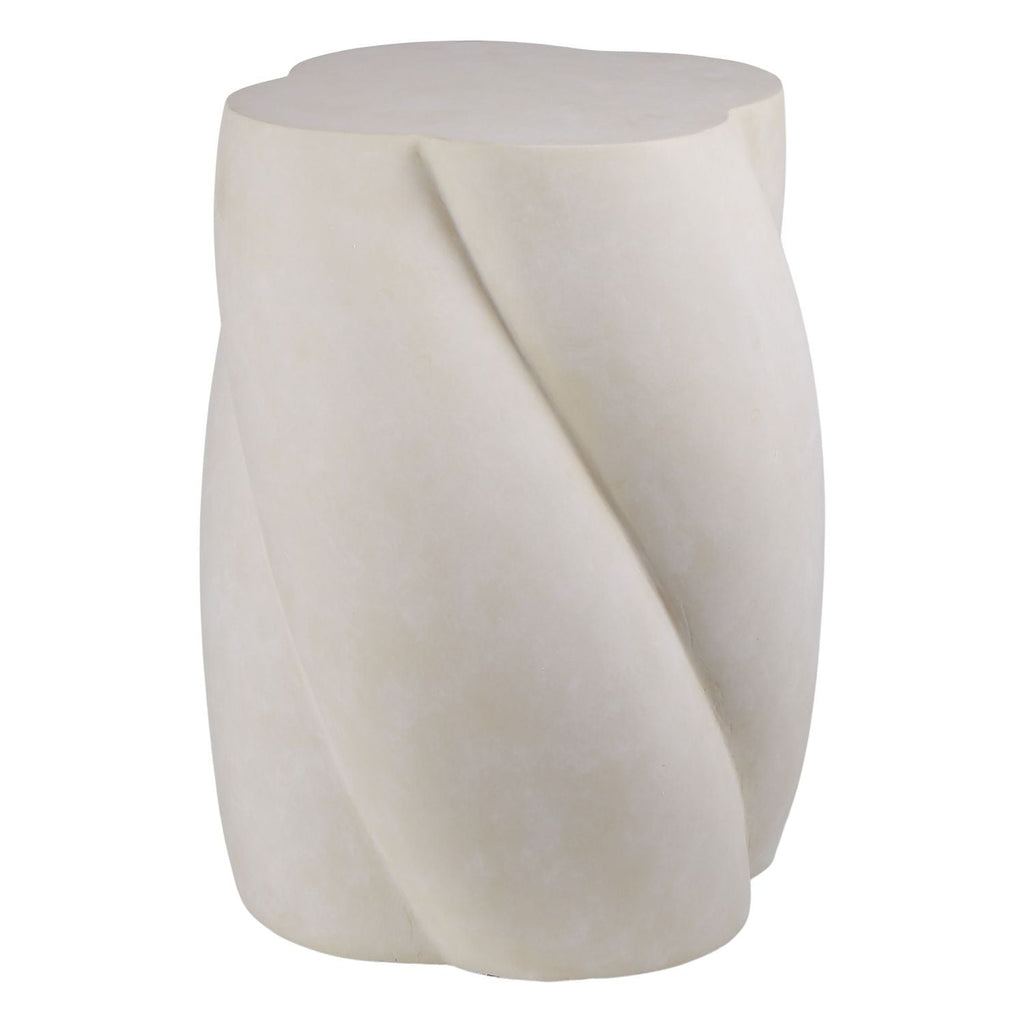 Table d'appoint en fibrociment organique avec silhouette tourbillonnante blanc délavé pour chambre ou salon