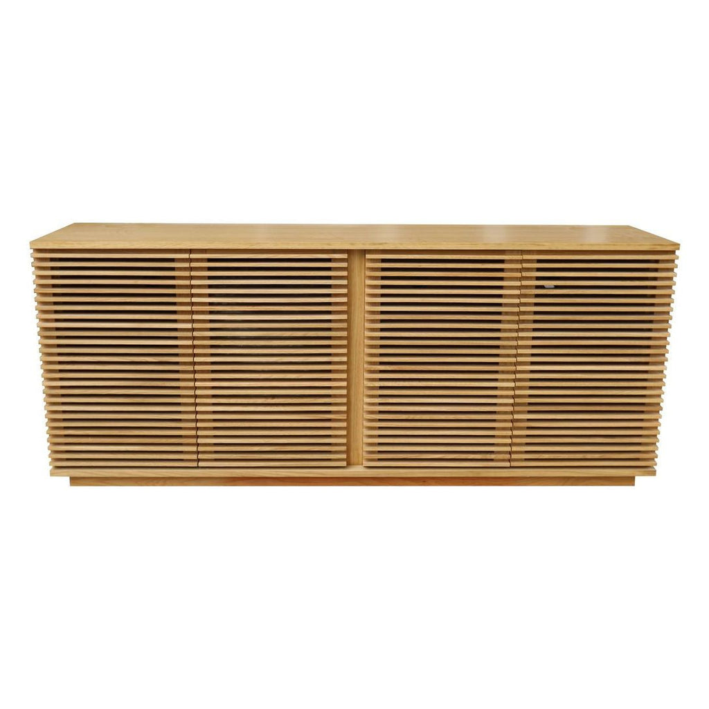 Bahut contemporain en bois massif à 4 portes avec lattes horizontales pour salon ou salle à manger