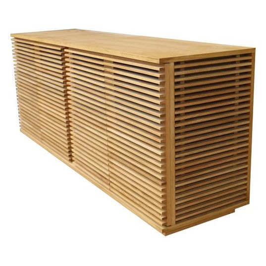 Bahut contemporain en bois massif à 4 portes avec lattes horizontales pour salon ou salle à manger