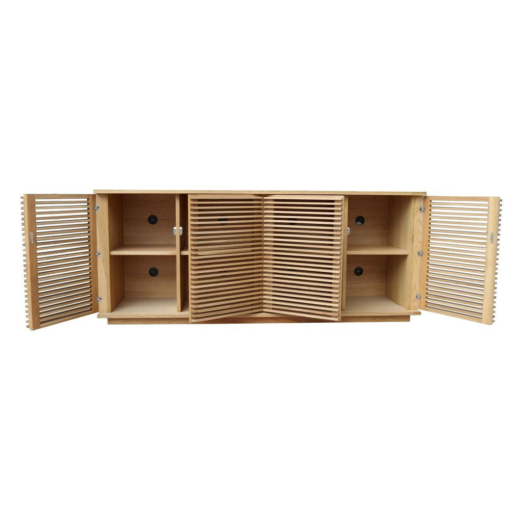 Bahut contemporain en bois massif à 4 portes avec lattes horizontales pour salon ou salle à manger