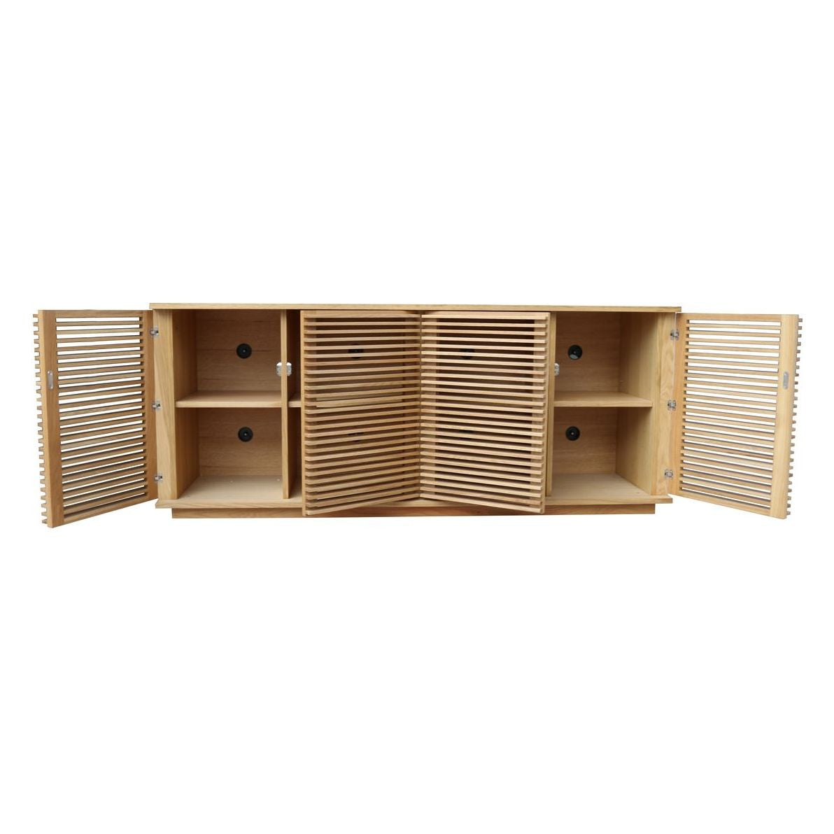 Bahut contemporain en bois massif à 4 portes avec lattes horizontales pour salon ou salle à manger