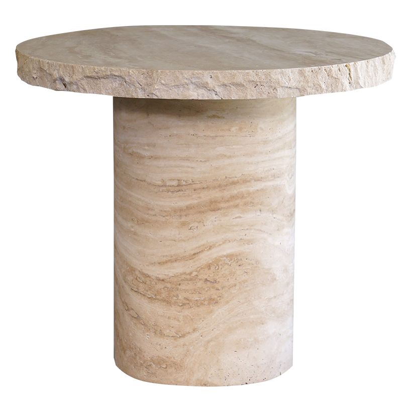 Table d'appoint carrée contemporaine en travertin avec texture en pierre naturelle pour salon ou chambre à coucher