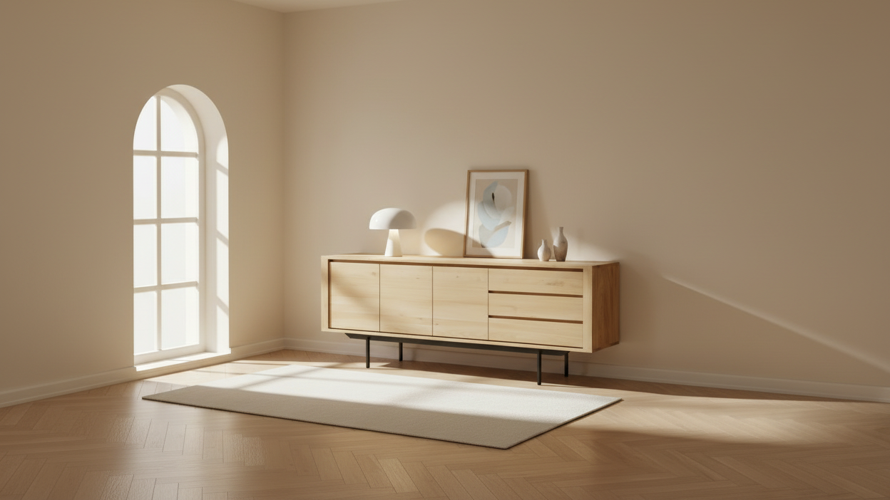 Wide angle sideboard room shot